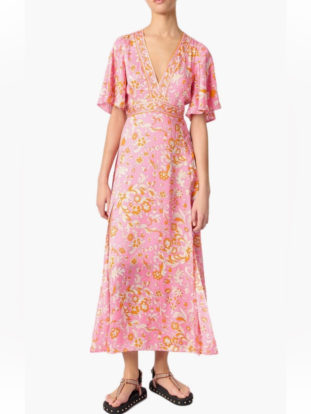 💗NWT MAJE PATTERN FLOWING MAXI DRESS SIZE 38